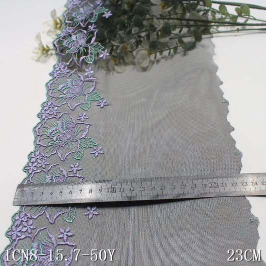 【1pack】-freedombeauty|Black Mesh Single Edge Vintage Flower Embroidery Lace 23cm Clothing Home Textile Lace Trim DIY