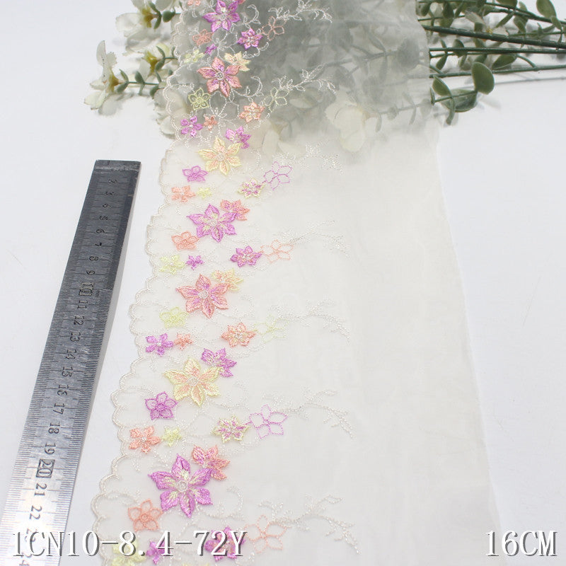 【1pack】-Freedombeauty | Pink Mesh Single Bilateral Small Fresh Flower Embroidery Lace Clothing Home Textile Lace Accessories DIY