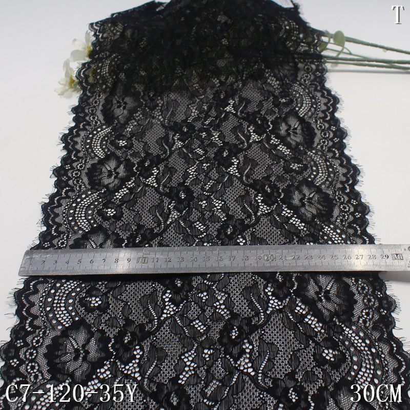 freedombeauty|Black Knitted Vintage Flower Lightweight Stretch Eyelash 30cm Clothing Home Textile Lace Trim DIY