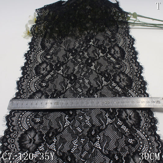 freedombeauty|Black Knitted Vintage Flower Lightweight Stretch Eyelash 30cm Clothing Home Textile Lace Trim DIY