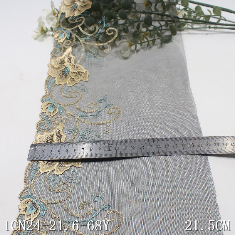 【1pack】-Freedombeauty | Two-Color Mesh Single Side Gold Silk Vintage Flower Embroidery Lace Clothing Home Textile Lace Accessories DIY