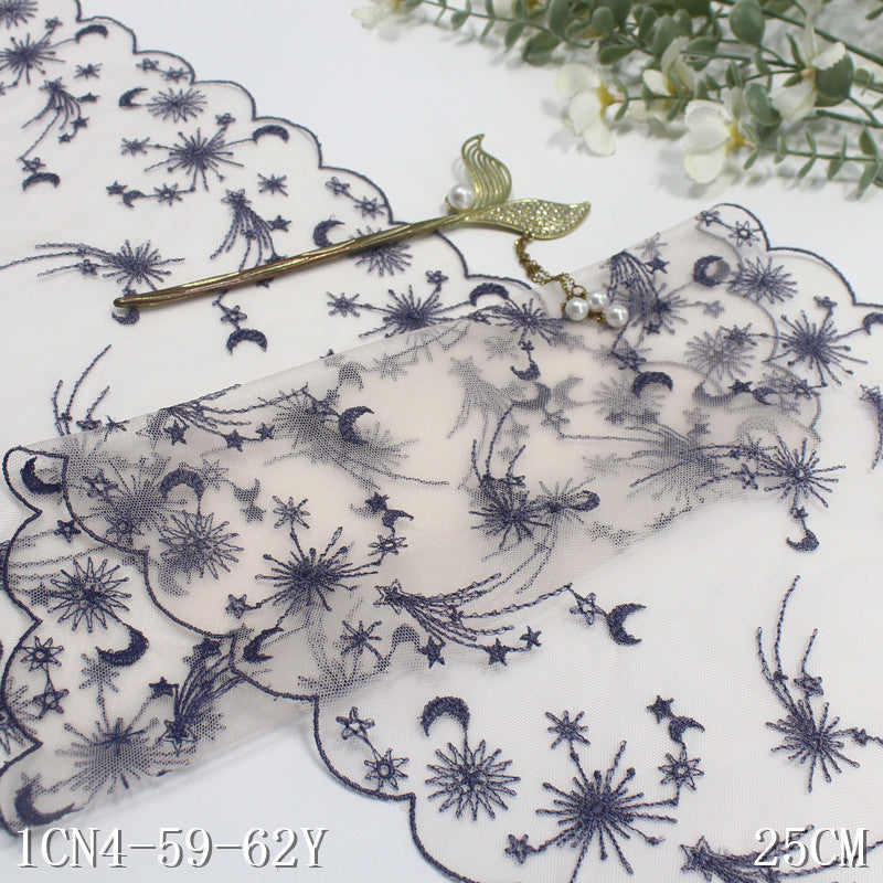 【1pack】-freedombeauty|Pink Mesh Double Wave Sun Moon Star Embroidery Trim Curtain Sofa Cushion 25cm Lace Trim Accessories