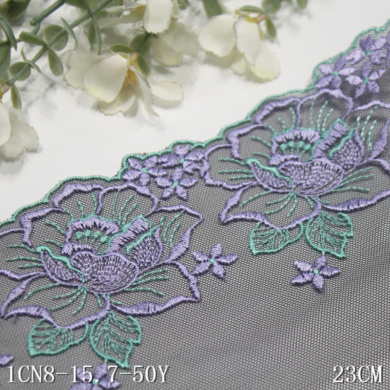 【1pack】-freedombeauty|Black Mesh Single Edge Vintage Flower Embroidery Lace 23cm Clothing Home Textile Lace Trim DIY