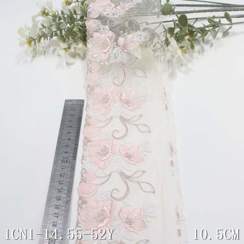 【1pack】-freedombeauty|White Mesh Single-Sided Vintage Polyester Texture Flower Embroidery Lace DIY Clothing Lace Trim Accessories