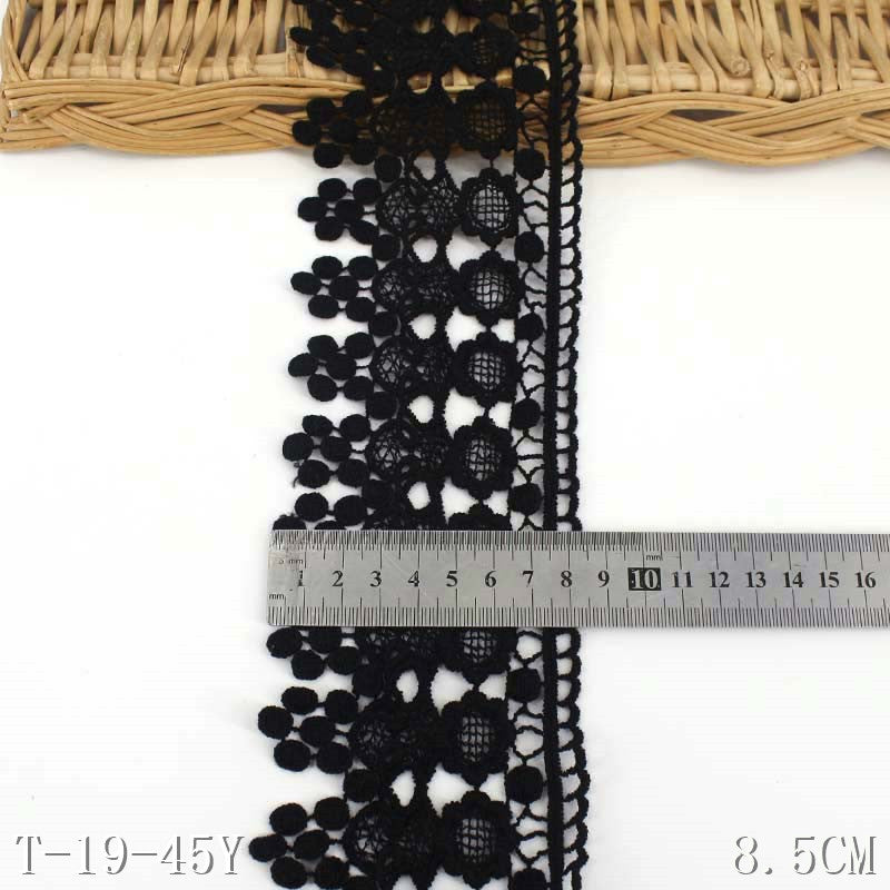 freedombeauty|In Stock Black Single-Sided Small Flower Embroidery Trim 8.5cm Barbie Doll Clothing Fabric Water-Soluble Embroidery
