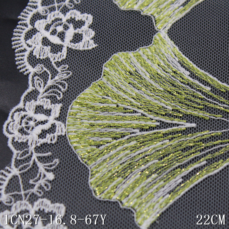 【1pack】-freedombeauty|Green Double-Sided Flower One-Way Gold Thread Apricot Leaf Embroidery Lace Trim Curtain Sofa Cushion Lace Trim Accessories