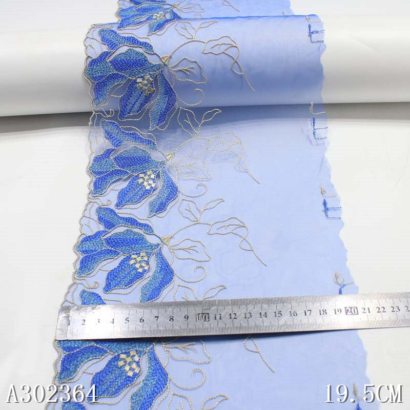 【1pack】-freedombeauty|Blue Mesh Polyester Gradient Color Flower Embroidery Trim Accessories Curtain Decoration Lingerie Trim