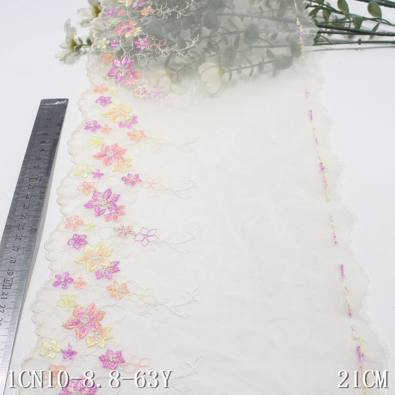 【1pack】-Freedombeauty | Pink Mesh Single Bilateral Small Fresh Flower Embroidery Lace Clothing Home Textile Lace Accessories DIY