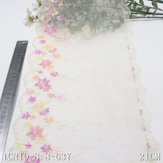 【1pack】-Freedombeauty | Pink Mesh Single Bilateral Small Fresh Flower Embroidery Lace Clothing Home Textile Lace Accessories DIY