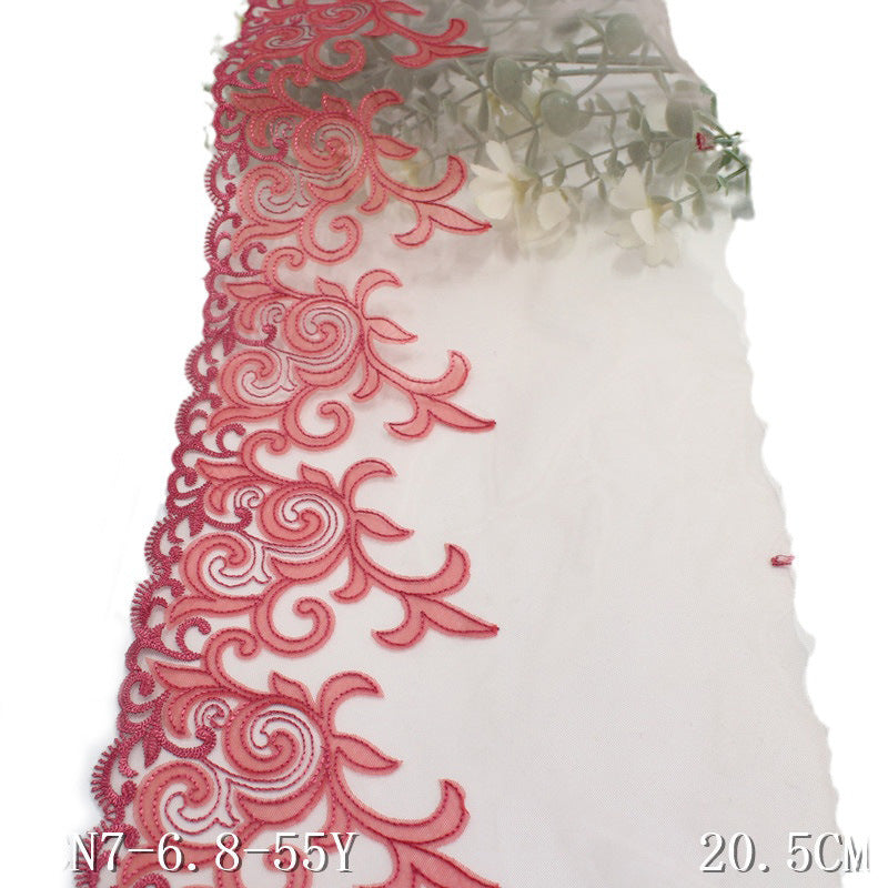 【1pack】-freedombeauty|Pink Mesh Ancient Style Single Edge Pattern Embroidery Trim Performance Costume Curtain 20cm Lace Trim Accessories