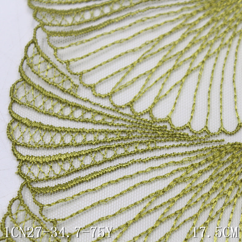 【1pack】-freedombeauty|Green Single-Sided Seaside Scallop Lightweight Mesh Embroidery 17cm Clothing Home Textile Lace Trim DIY