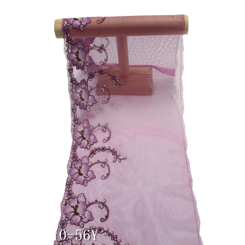 【1pack】-freedombeauty|Rose Red Mesh Single-Sided Vintage Exquisite Flower Embroidery Lace Trim Clothing Curtain Lace Trim Accessories