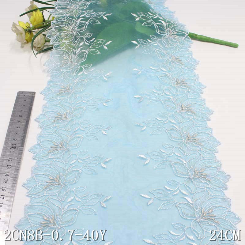 【1pack】-freedombeauty|Blue Mesh Single-Sided Polyester Flower Pattern Embroidery Trim Curtain Sofa Cushion Lace Trim Accessories