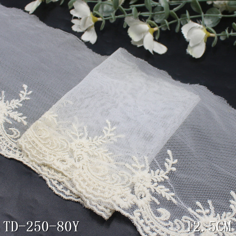 【1pack】-freedombeauty|Beige Single-Sided French Pattern Cotton Embroidery Trim 12cm Curtain Sofa Cushion Lace Trim Accessories