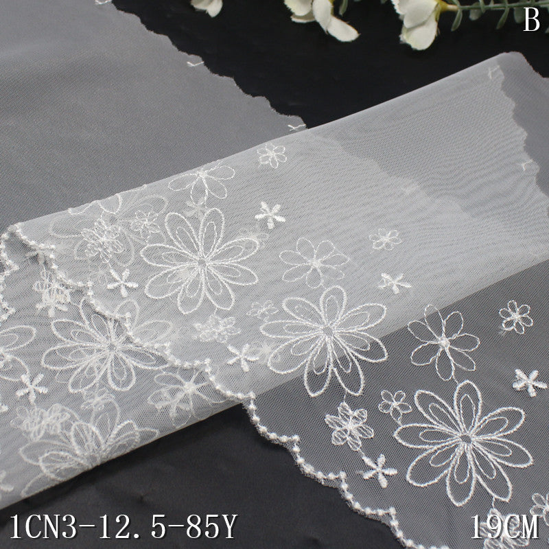 【1pack】-Freedombeauty | White Single-Side Japanese Style Fresh Flower Mesh Embroidered Lolita Clothing Lace Accessories