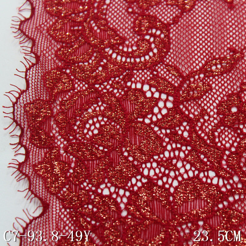 freedombeauty|Red Asymmetrical Gold Stamping Elastic Eyelash Lace Trim Dance Costume Curtain 23cm Lace Trim Accessories