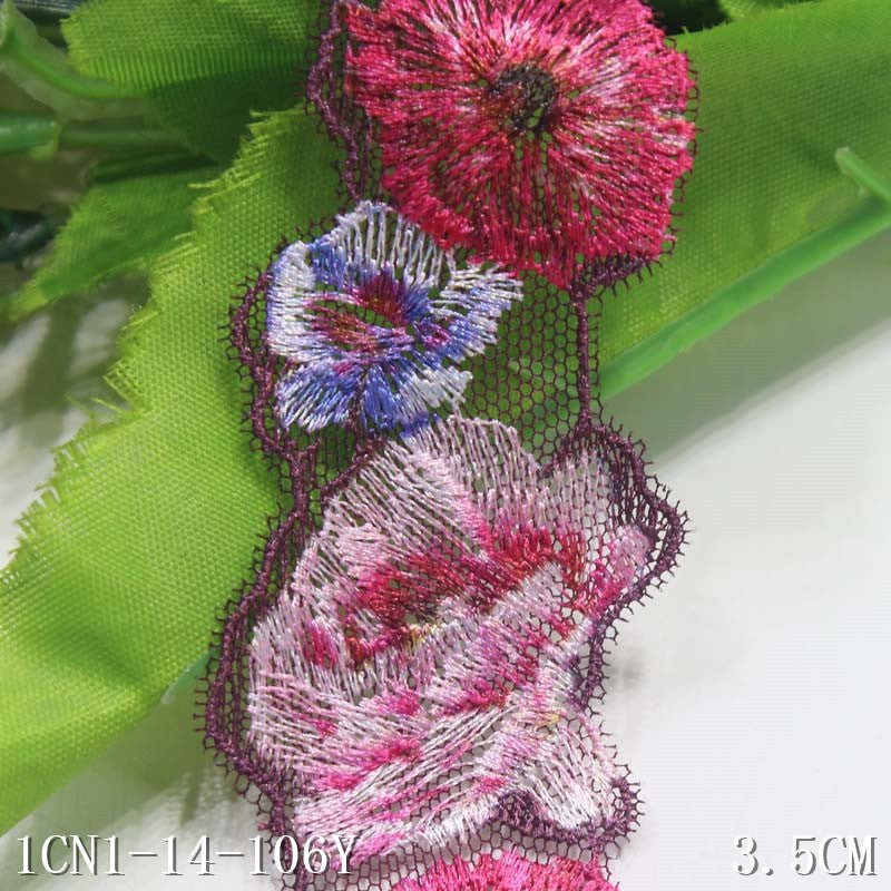 freedombeauty|Rose Red Small Flower Pattern Narrow Embroidery Trim DIY Handmade Accessories Curtain Sofa Cushion Trim