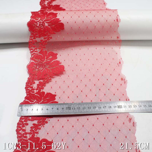 【1pack】-freedombeauty|Red Mesh Pressed Gauze Large Flower with Gold Thread and Gold Powder Embroidery Trim, Festive Curtain Trim