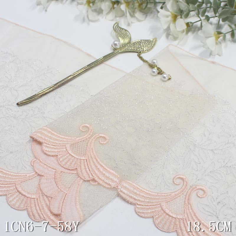 【1pack】-freedombeauty|Two-tone Mesh Ancient Style Single-sided Gold and Silver Thread Leaf Embroidery Lace Trim for Clothing and Curtain Accessories
