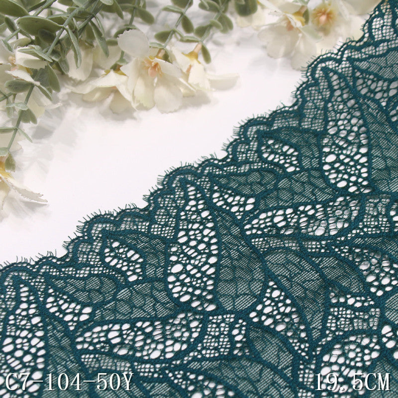 freedombeauty|Dark Green Double-Sided Wavy Ancient Style Elastic Eyelash Lace Trim for Lingerie and Curtain 19cm Lace Trim Accessories