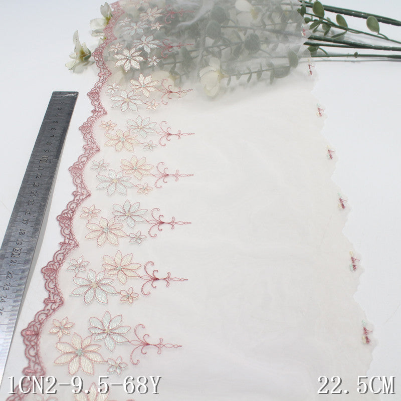 【1pack】-freedombeauty|Two-tone Single-sided French Floral Lightweight Embroidered Lace Trim 21cm Curtain Sofa Cushion Lace Trim Accessories