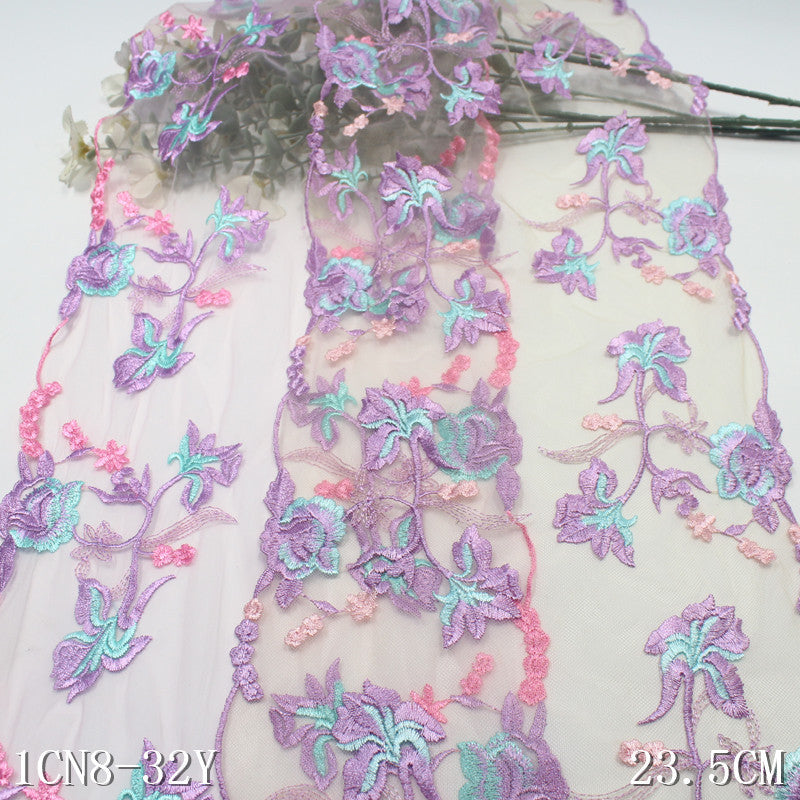 【1pack】-Freedombeauty | Two-Tone Bilateral Antique Exquisite Flower Embroidery Lace 23cm Curtain Sofa Cushion Lace Accessories