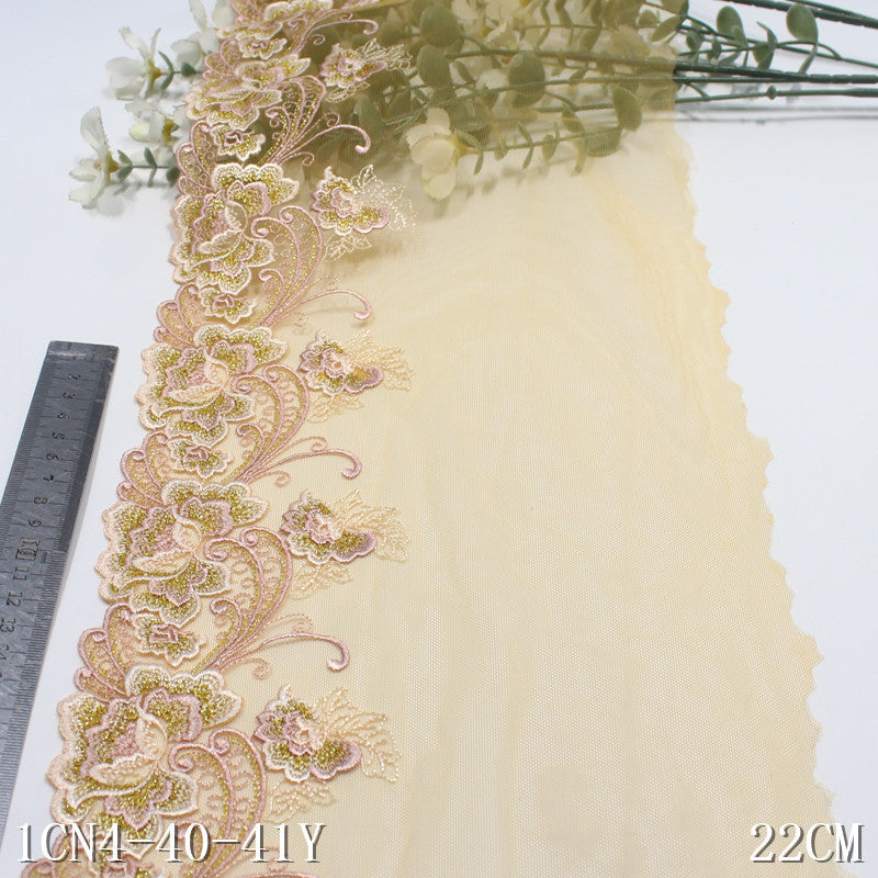 【1pack】-freedombeauty|Yellow Mesh Single-Sided Exquisite Gold Thread Flower Embroidery Trim Curtain Sofa Cushion Lace Trim Accessories