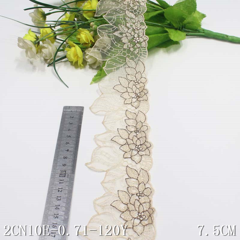 【1pack】-freedombeauty|Red Gold Thread Polyester Flower Mesh Embroidery Lace DIY Curtain Sofa Cushion Lace Trim Accessories