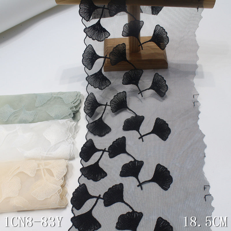 【1pack】-freedombeauty|Multicolor Single-Sided Half-Width Ancient Style Ginkgo Leaf Lightweight Mesh Embroidery Traditional Hanfu Lace Trim Accessories