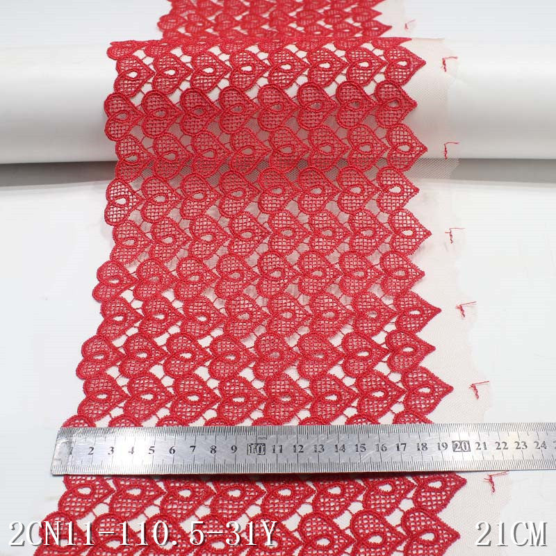 【1pack】-freedombeauty|Apricot Mesh Red Polyester Thread Heart Embroidery Lace Trim Curtain Clothing Underwear Lace Trim