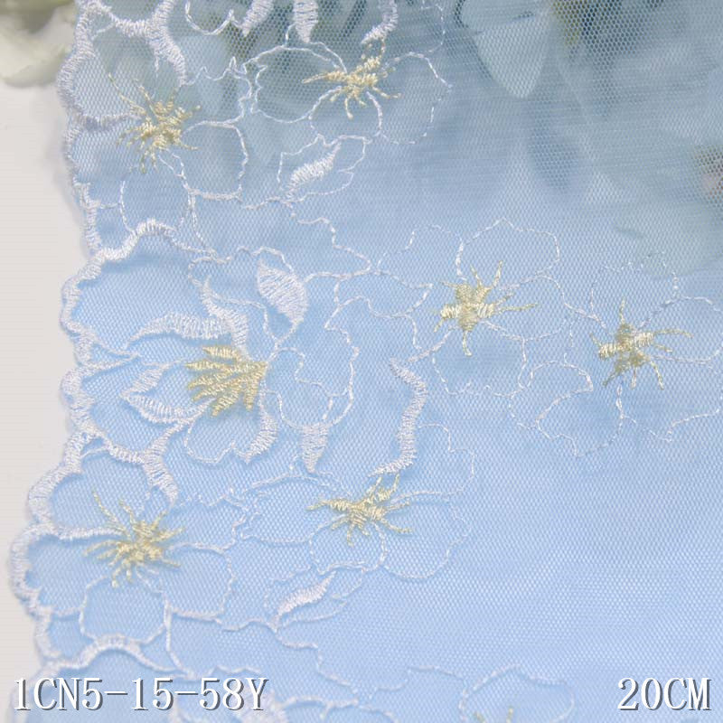【1pack】-freedombeauty|Blue Mesh Single Side Simple Polyester Thread Flower Embroidery Trim DIY Curtain Clothing Lace Trim Accessories