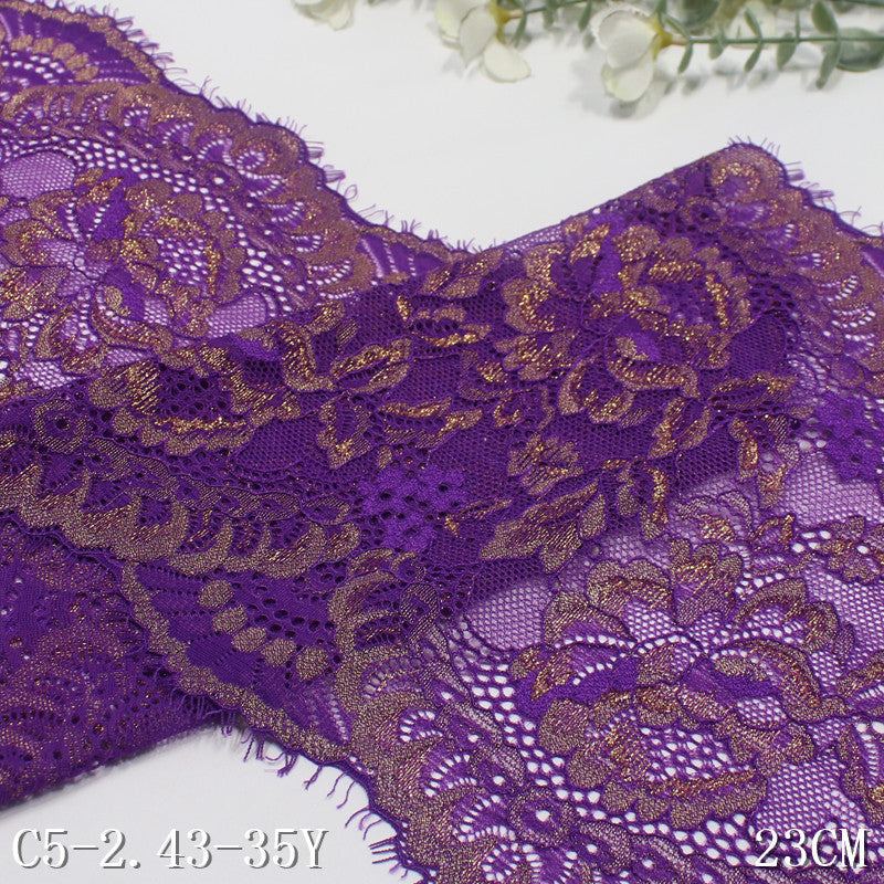 freedombeauty|Multicolor Gold and Silver Thread Shiny Ethnic Style Full Floral Elastic Eyelash Lace Sexy Lingerie Lace DIY