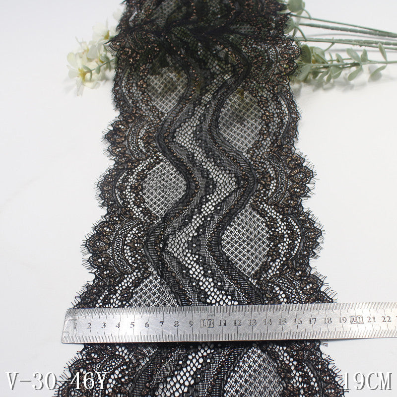 freedombeauty|Two-tone Double-sided Wavy Gold Foil Elastic Eyelash Lace DIY Lingerie Curtain 19cm Lace Trim Accessories