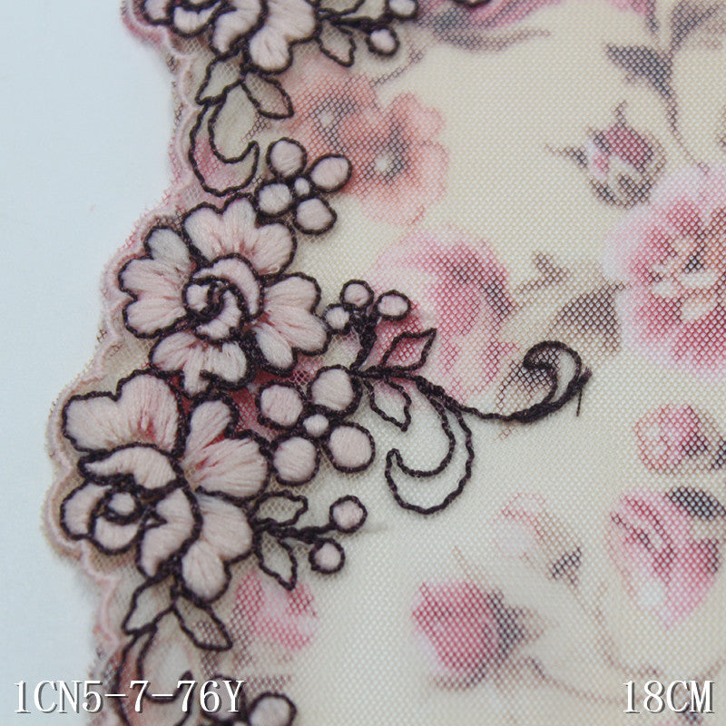 【1pack】-freedombeauty|Printed Mesh Single Edge Texture Small Flower Embroidery Trim 18cm Curtain Sofa Cushion Lace Trim Accessories