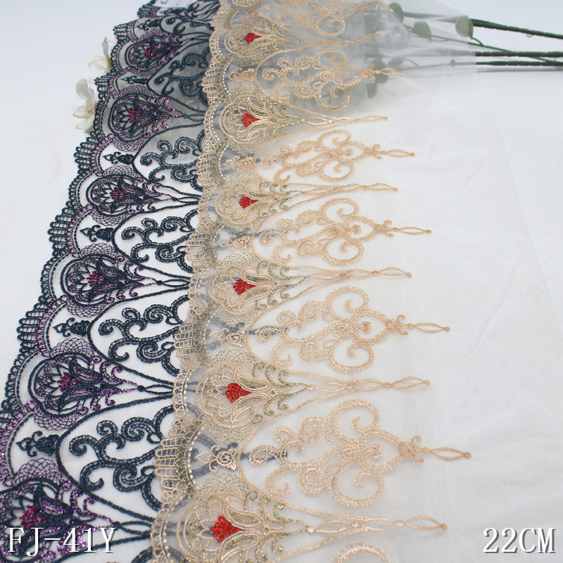 【1pack】-Freedombeauty | White Mesh Two-Tone Gold and Silver Silk Classical Pattern Embroidery Lace Curtain Sofa Cushion Lace Accessories