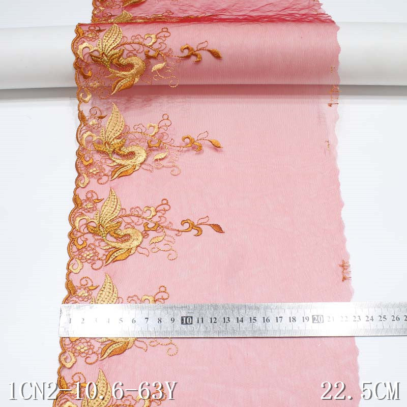 freedombeauty|Embroidered Lace Single Side Red 3D Gold Embroidered Hexagonal Net Base with Gold Thread Wedding Dress Cheongsam Clothing Accessories