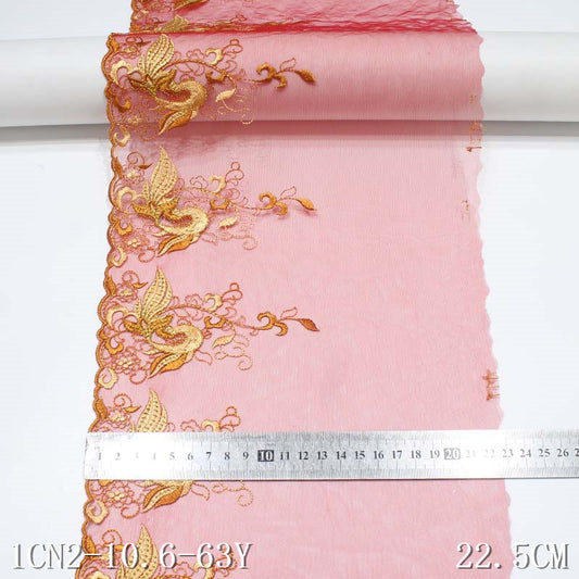 freedombeauty|Embroidered Lace Single Side Red 3D Gold Embroidered Hexagonal Net Base with Gold Thread Wedding Dress Cheongsam Clothing Accessories