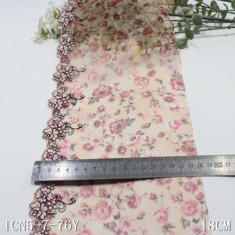 【1pack】-freedombeauty|Printed Mesh Single Edge Texture Small Flower Embroidery Trim 18cm Curtain Sofa Cushion Lace Trim Accessories