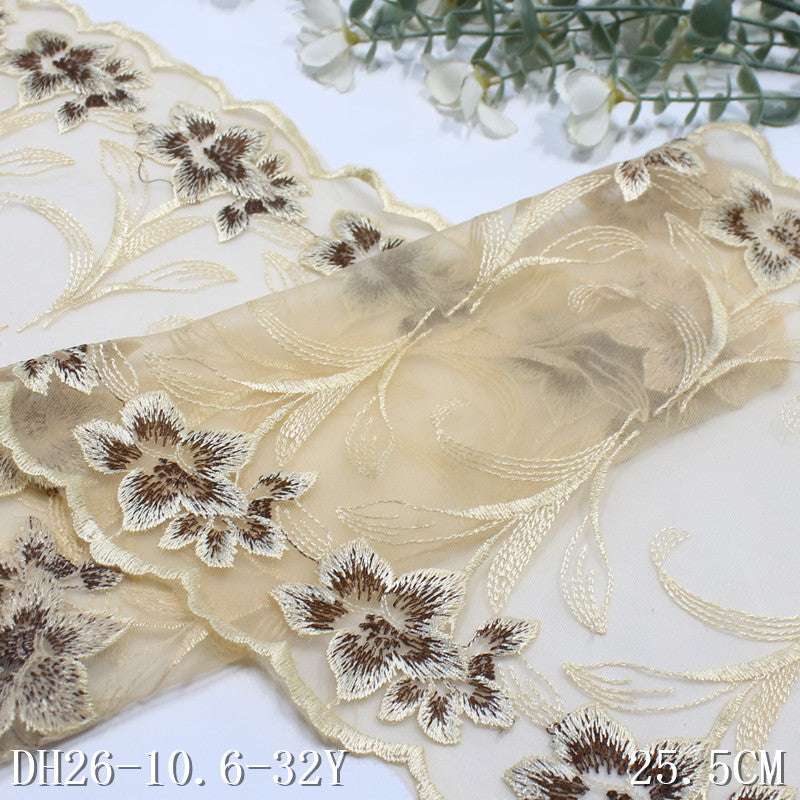 【1pack】-freedombeauty|Apricot Mesh Double-Sided Vintage Flower Embroidery Trim 25cm Curtain Sofa Cushion Lace Trim Accessories