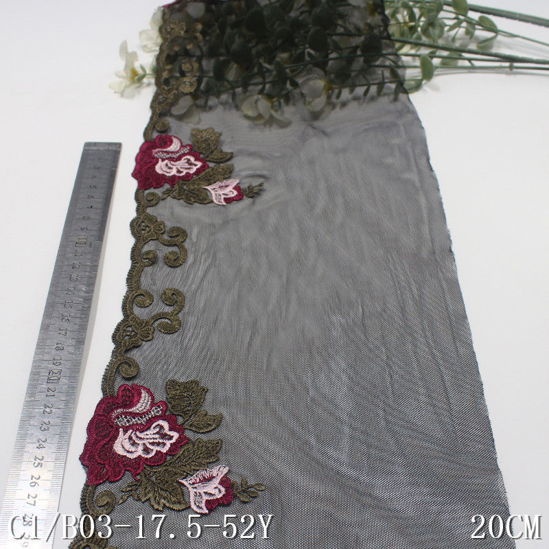 【1pack】-freedombeauty|Black Soft Mesh Single Edge Ancient Style Flower Embroidery Lace Trim Clothing Home Textile Lace Trim DIY