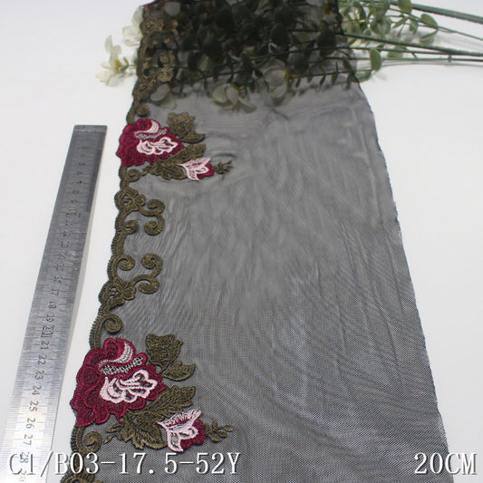 【1pack】-freedombeauty|Black Soft Mesh Single Edge Ancient Style Flower Embroidery Lace Trim Clothing Home Textile Lace Trim DIY