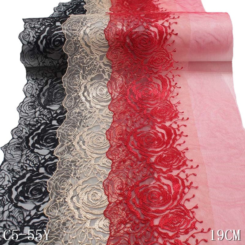 【1pack】-freedombeauty|Three-Color Mesh Polyester Hollow Large Rose Embroidery Trim Accessories Curtain Underwear Decoration Trim