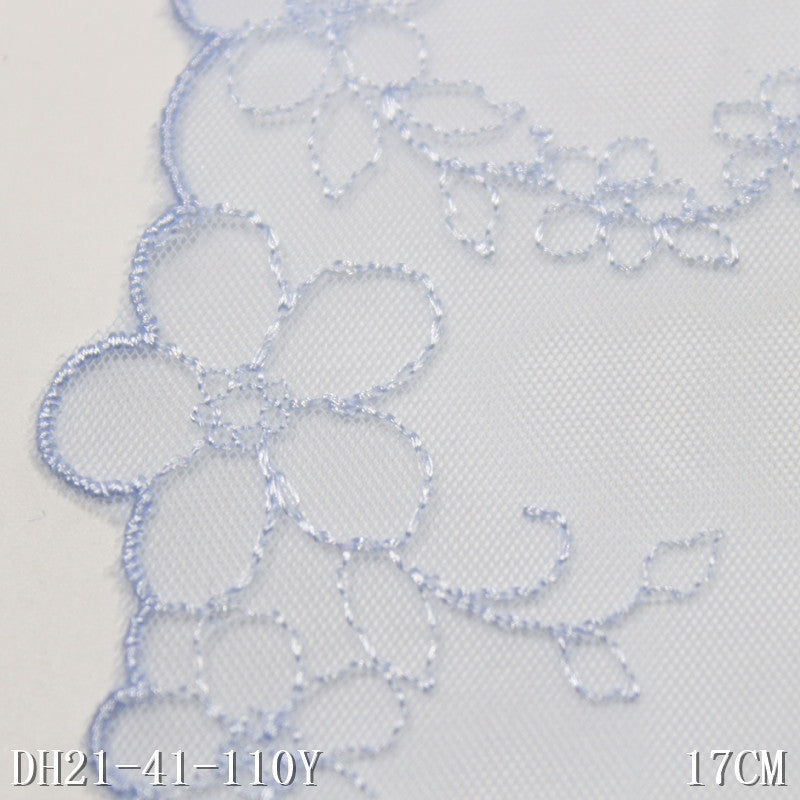 【1pack】-Freedombeauty | Light Blue Single Side Japanese Small Flower Light Mesh Embroidery 17cm Clothing Home Textile Lace Accessories