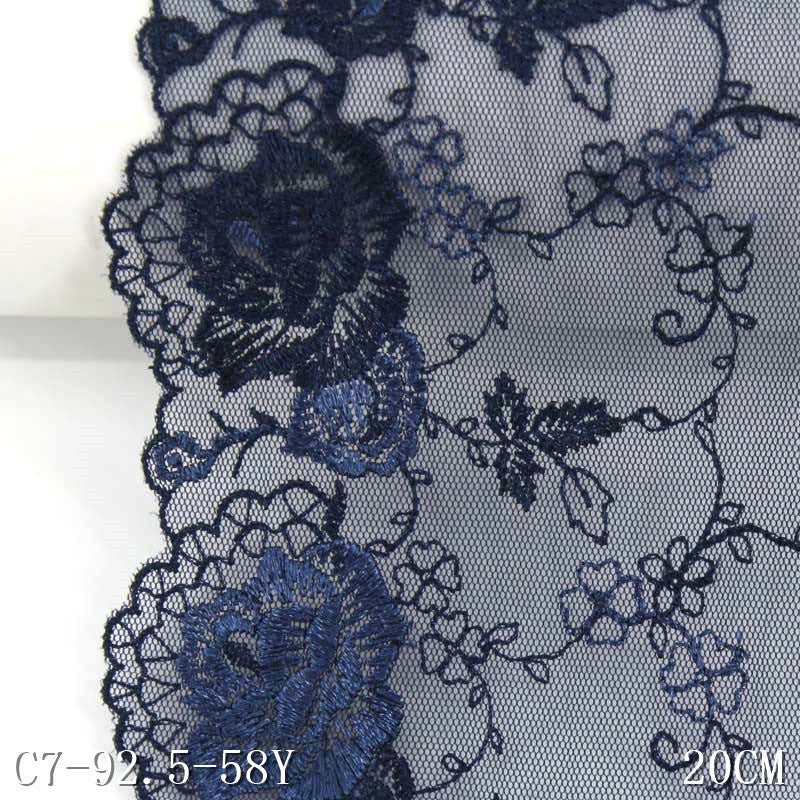【1pack】-Freedombeauty | Dark Blue Embroidery Lace Unilateral Three-Dimensional Polyester Thread Little Flower Floral Pattern Width 20cm Home Wear Accessories Mesh Lace