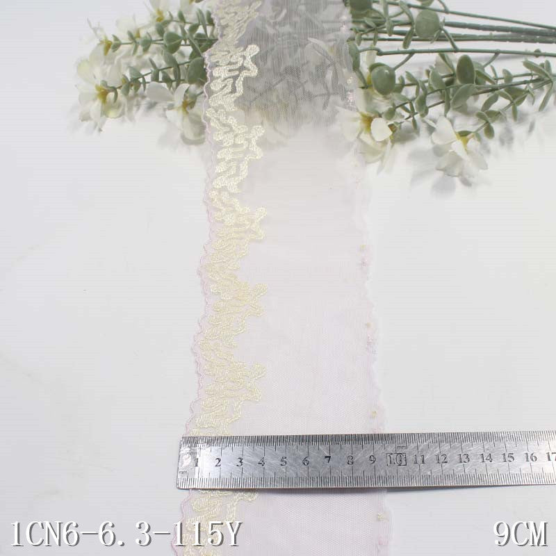 【1pack】-freedombeauty|Two-Color Mesh Ancient Style Single-Sided Hot Melt Narrow Embroidery Lace Trim DIY Underwear Clothing Lace Trim Accessories