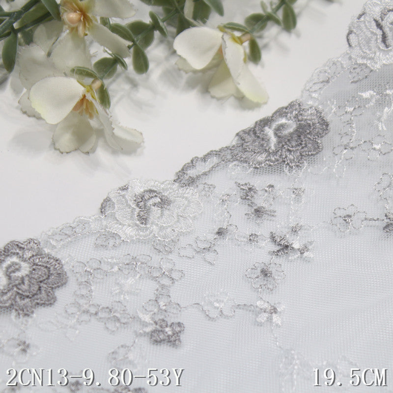 【1pack】-freedombeauty|Gray Mesh Single-Sided Two-Tone French Flower Embroidery Lace Trim Clothing Home Textile Lace Trim DIY Accessories