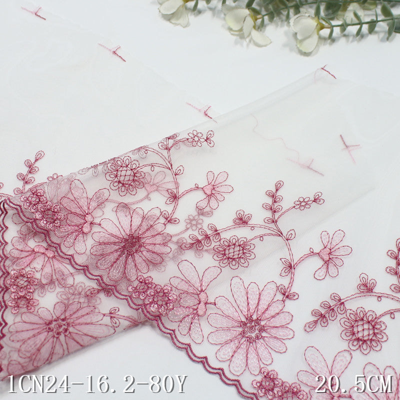 【1pack】-freedombeauty|White Mesh Vintage Single Wave Raspberry Red Polyester Thread Flower Embroidery Trim Women's Clothing Home Textile Accessories DIY