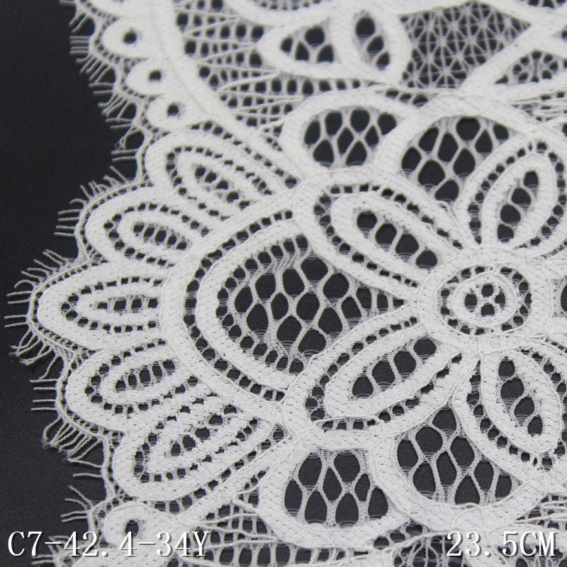 freedombeauty|White Double-Sided Wavy Ethnic Style Elastic Eyelash Lace Trim Clothing Curtain 23cm Lace Trim Accessories