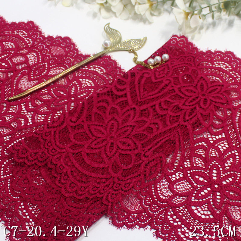 freedombeauty|Red Double-Sided Wavy Ethnic Style Elastic Eyelash Lace Trim Clothing Curtain 23cm Lace Trim Accessories