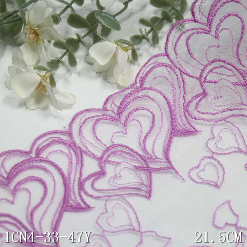 【1pack】-freedombeauty|Pink Mesh Double-Sided Heart Embroidery Lace Trim Curtain Sofa Cushion 21cm Lace Trim DIY Accessories